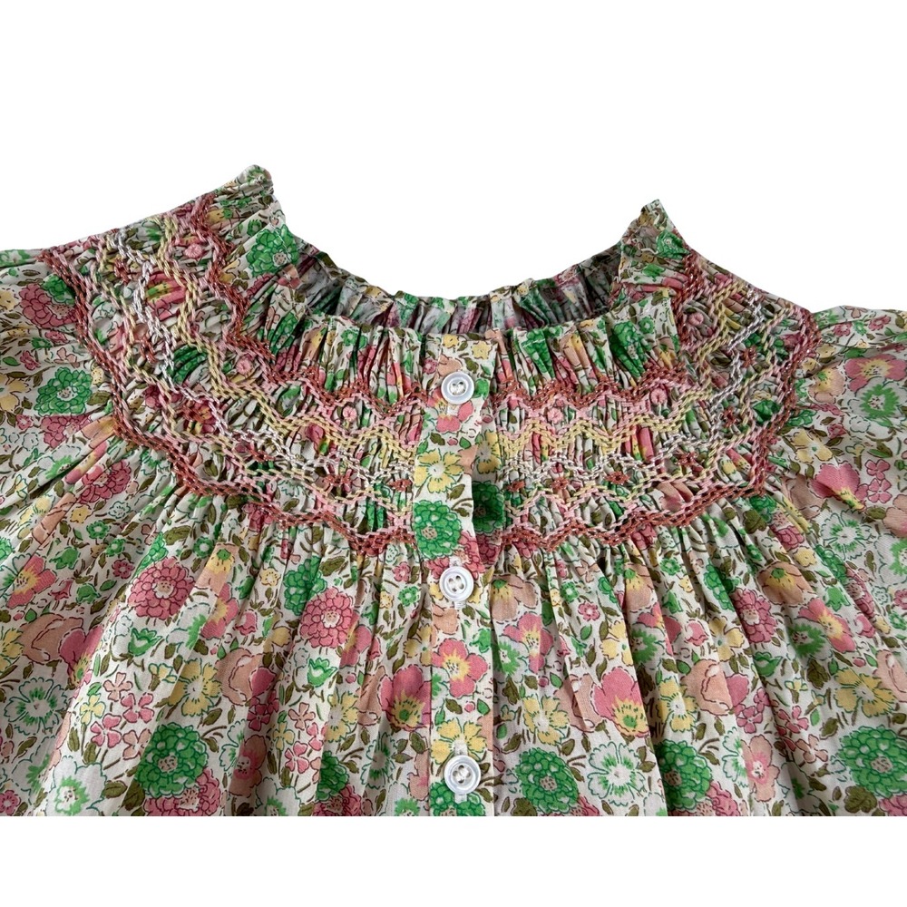 Bonpoint Liberty Floral Smocked Blouse Girls Size 14A Petal Embroidered Cotton - Picture 10 of 14